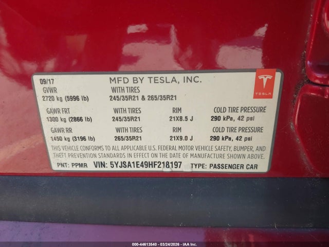 5YJSA1E49HF218197 Tesla Model S 100d/60d/75d/90d/p100d