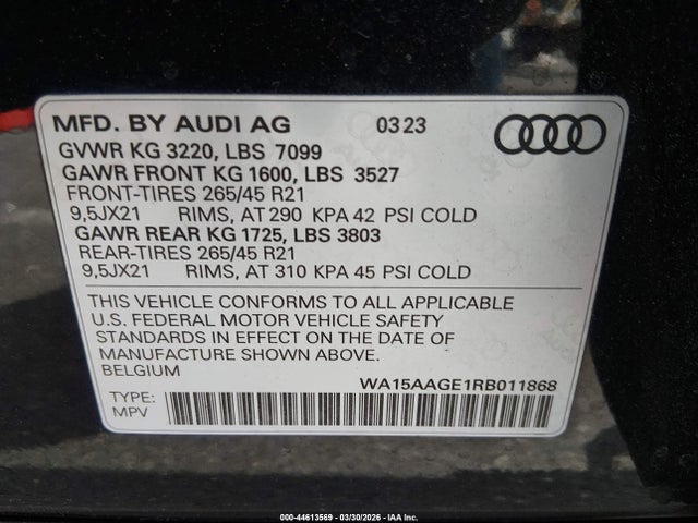 WA15AAGE1RB011868 Audi Q8 E-tron Premium Plus Quattro
