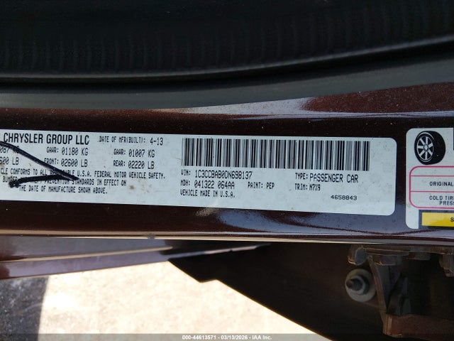 Продаж на аукціоні авто 2013 Chrysler 200 Lx, vin: 1C3CCBAB0DN698137, номер лоту: 44613571