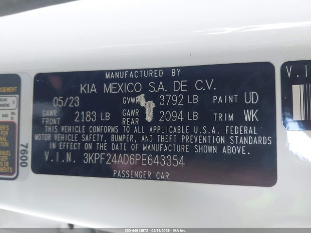 3KPF24AD6PE643354 KIA FORTE LX