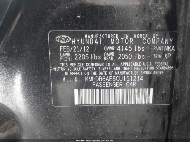 Продажа на аукционе авто 2012 Hyundai Elantra Touring Gls, vin: KMHDB8AE8CU151214, номер лота: 44613608