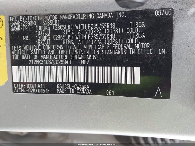 Aukcja sprzedaży 2007 Lexus Rx 350, vin: 2T2HK31U87C029340, numer aukcji: 44613644