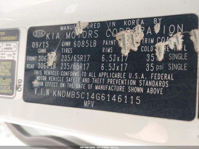 KIA SEDONA LX 2016 KNDMB5C14G6146115 Image 9