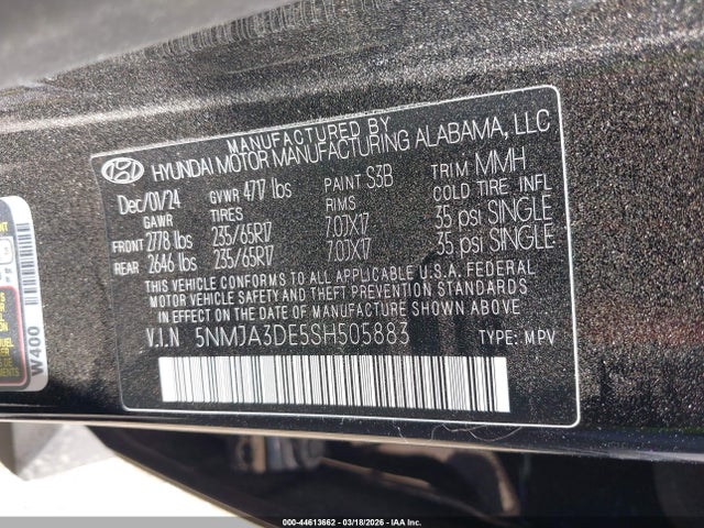 Aukcja sprzedaży 2025 Hyundai Tucson Se, vin: 5NMJA3DE5SH505883, numer aukcji: 44613662