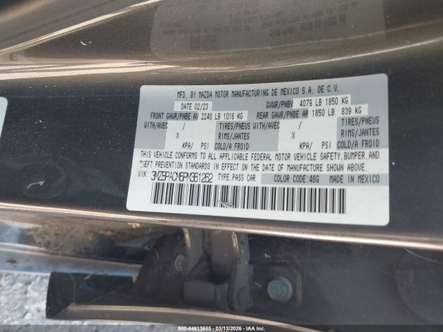 Aukcja sprzedaży 2023 Mazda Mazda3 2.5 S Preferred, vin: 3MZBPACM6PM361262, numer aukcji: 44613685