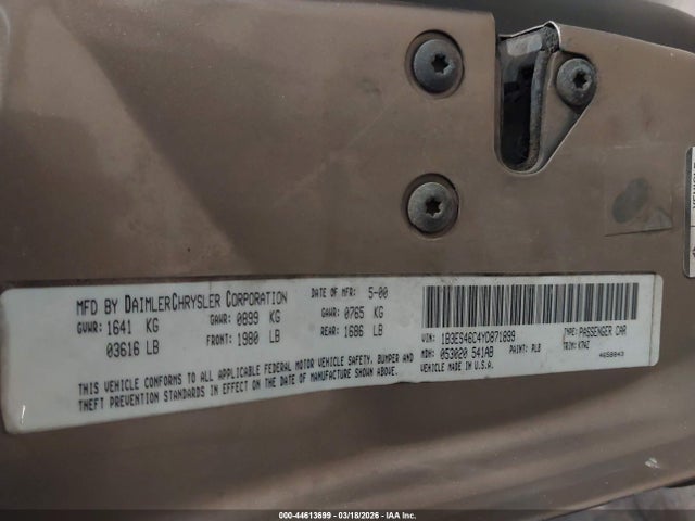44613699 :رقم المزاد ، 1B3ES46C4YD871899 vin ، 2000 Dodge Neon Highline مزاد بيع