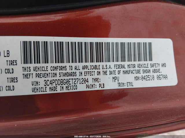 44613714 :رقم المزاد ، 3C4PDDBG0ET271204 vin ، 2014 Dodge Journey Sxt مزاد بيع