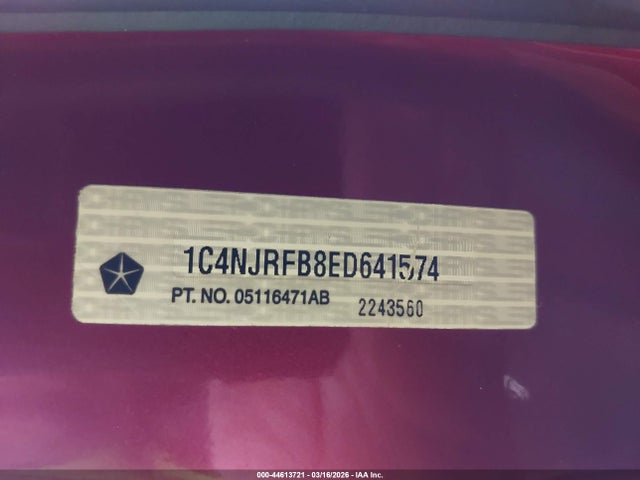 2014 Jeep Patriot Latitude მანქანა იყიდება აუქციონზე, vin: 1C4NJRFB8ED641574, აუქციონის ნომერი: 44613721