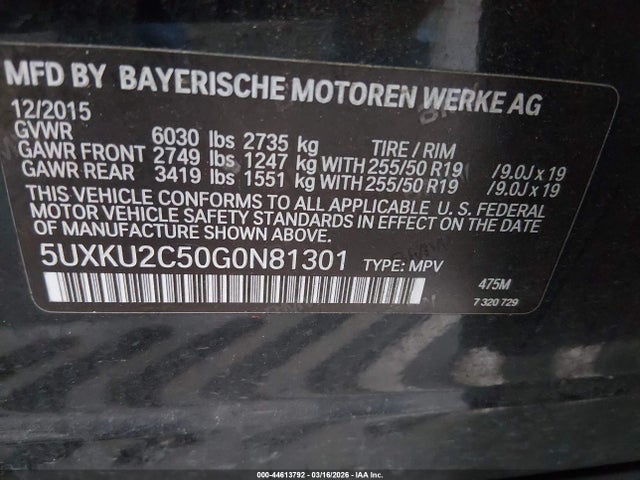 Продаж на аукціоні авто 2016 Bmw X6 Xdrive35i, vin: 5UXKU2C50G0N81301, номер лоту: 44613792