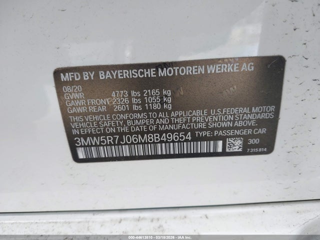 2021 Bmw 330i Xdrive მანქანა იყიდება აუქციონზე, vin: 3MW5R7J06M8B49654, აუქციონის ნომერი: 44613810