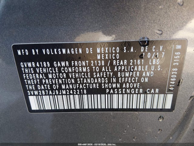 Продаж на аукціоні авто 2018 Volkswagen Jetta 1.4t S, vin: 3VW2B7AJ9JM242218, номер лоту: 44613838
