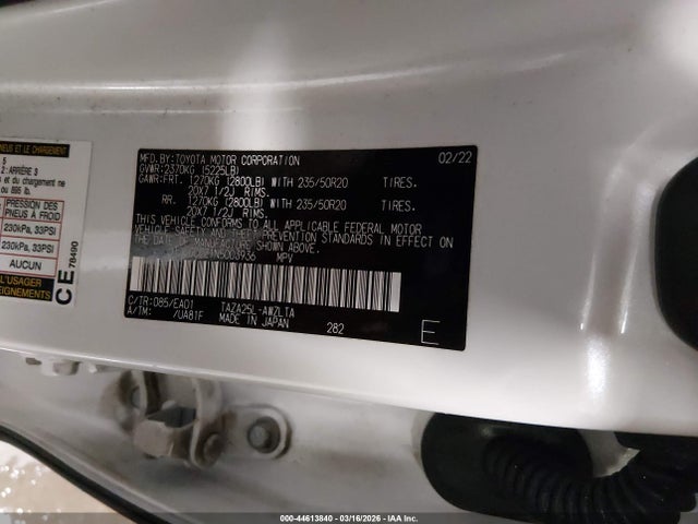 44613840 :رقم المزاد ، JTJGGCEZ1N5003936 vin ، 2022 Lexus Nx 350 Premium مزاد بيع