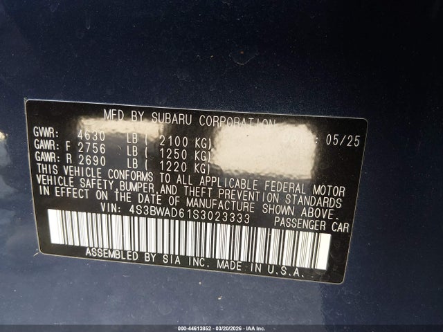Subaru Legacy Premium 2025 4S3BWAD61S3023333 Image 9