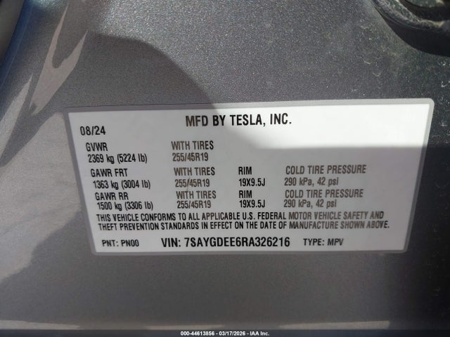 Aukcja sprzedaży 2024 Tesla Model Y Long Range Dual Motor All-wheel Drive, vin: 7SAYGDEE6RA326216, numer aukcji: 44613856