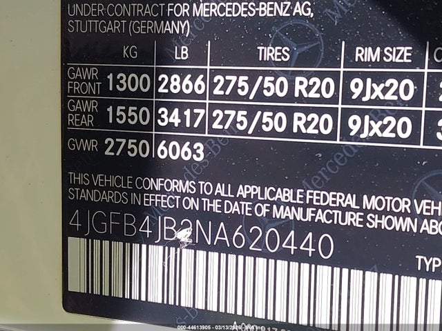 Продажа на аукционе авто 2022 Mercedes-benz Gle 350, vin: 4JGFB4JB2NA620440, номер лота: 44613905