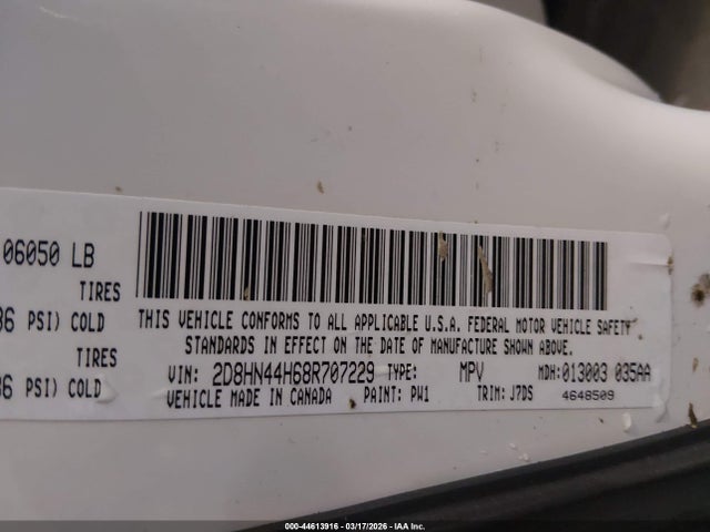 2008 Dodge Grand Caravan Se მანქანა იყიდება აუქციონზე, vin: 2D8HN44H68R707229, აუქციონის ნომერი: 44613916
