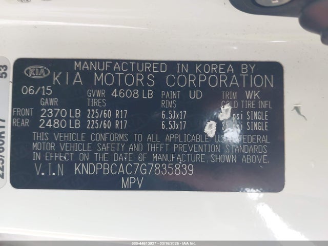 Aukcja sprzedaży 2016 Kia Sportage Lx, vin: KNDPBCAC7G7835839, numer aukcji: 44613927