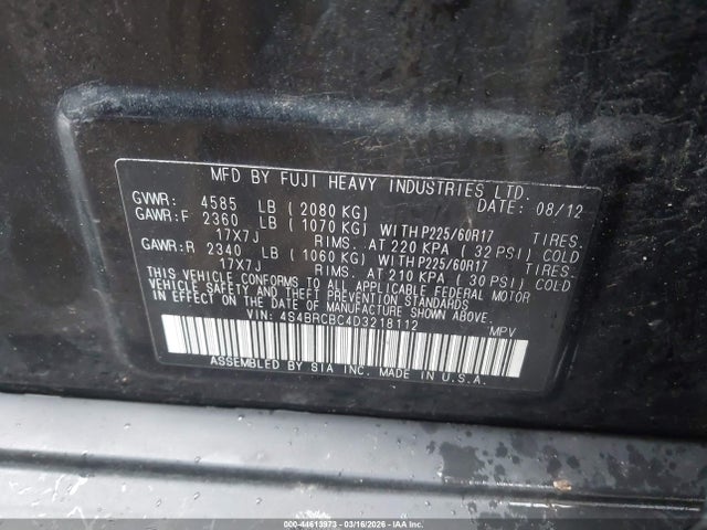 Продаж на аукціоні авто 2013 Subaru Outback 2.5i Premium, vin: 4S4BRCBC4D3218112, номер лоту: 44613973