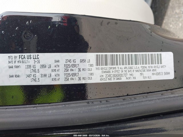 44613989 :رقم المزاد ، 2C4RC1BG0GR291727 vin ، 2016 Chrysler Town & Country Touring مزاد بيع