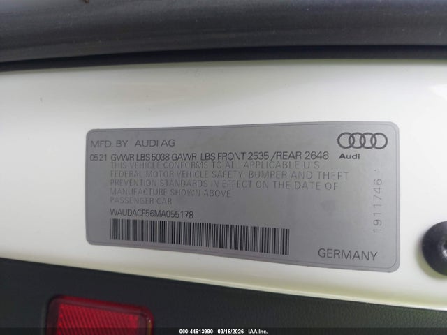 44613990 :رقم المزاد ، WAUDACF56MA055178 vin ، 2021 Audi A5 Sportback Premium 45 Tfsi Quattro S Tronic مزاد بيع