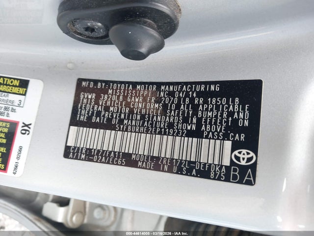 Toyota COROLLA L 2014 5YFBURHE2EP119232 Image 9