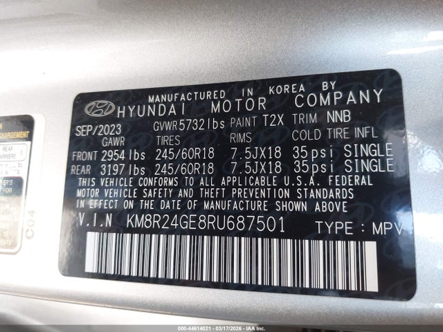Aukcja sprzedaży 2024 Hyundai Palisade Sel, vin: KM8R24GE8RU687501, numer aukcji: 44614021