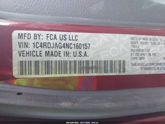 Продаж на аукціоні авто 2022 Dodge Durango Sxt Awd, vin: 1C4RDJAG4NC160157, номер лоту: 44614043