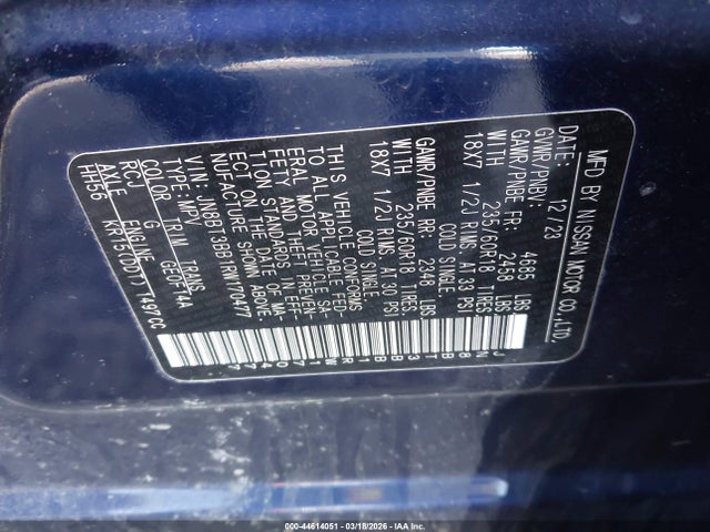 2024 Nissan Rogue Sv Intelligent Awd მანქანა იყიდება აუქციონზე, vin: JN8BT3BB1RW170477, აუქციონის ნომერი: 44614051