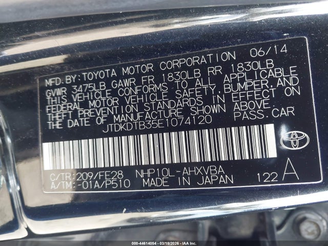 Toyota Prius C One 2014 JTDKDTB35E1074120 Image 9