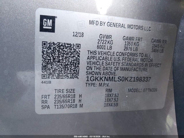 Продаж на аукціоні авто 2019 Gmc Acadia Slt-1, vin: 1GKKNMLS0KZ198337, номер лоту: 44614060