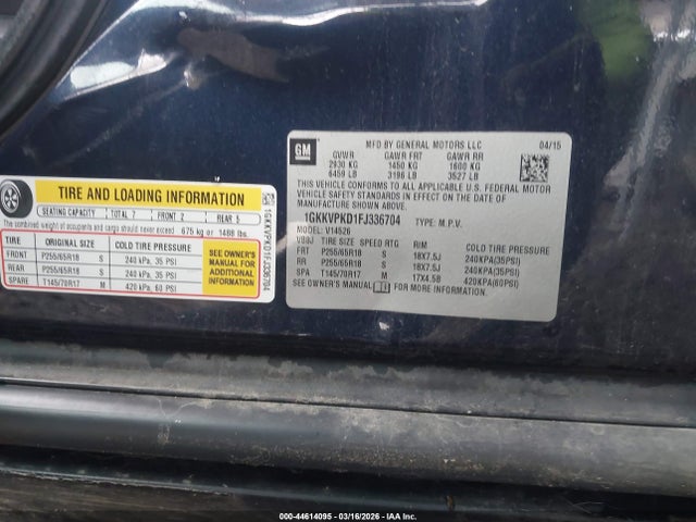 Aukcja sprzedaży 2015 Gmc Acadia Sle-2, vin: 1GKKVPKD1FJ336704, numer aukcji: 44614095