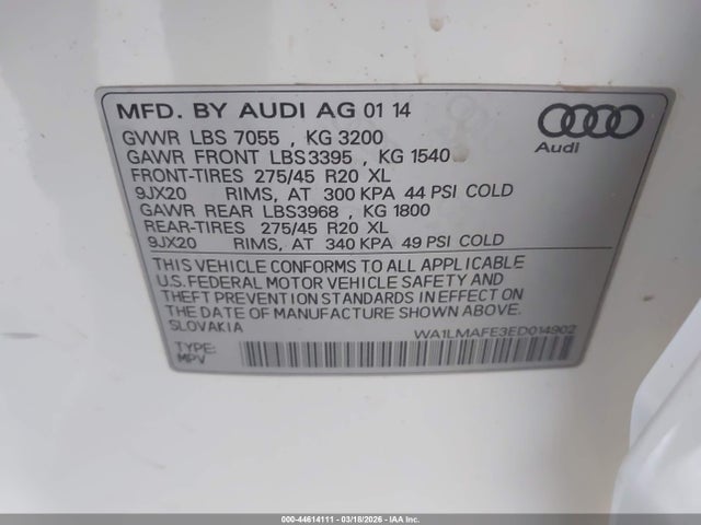 Продаж на аукціоні авто 2014 Audi Q7 3.0 Tdi Premium, vin: WA1LMAFE3ED014902, номер лоту: 44614111