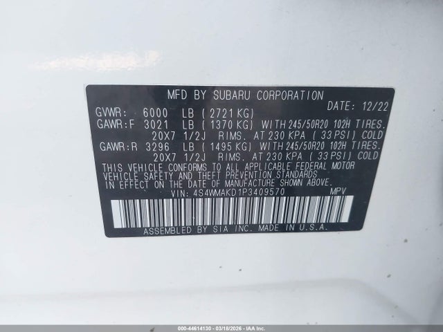 Продажа на аукционе авто 2023 Subaru Ascent Onyx Edition Limited 7-passenger, vin: 4S4WMAKD1P3409570, номер лота: 44614130