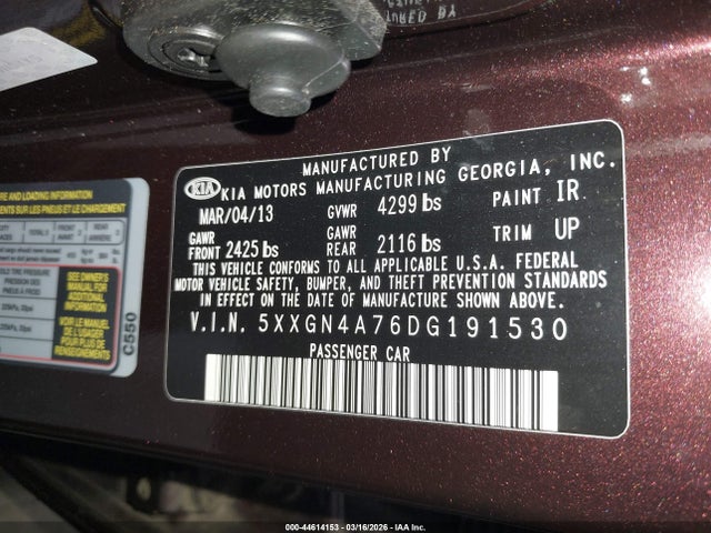 Продажа на аукционе авто 2013 Kia Optima Ex, vin: 5XXGN4A76DG191530, номер лота: 44614153