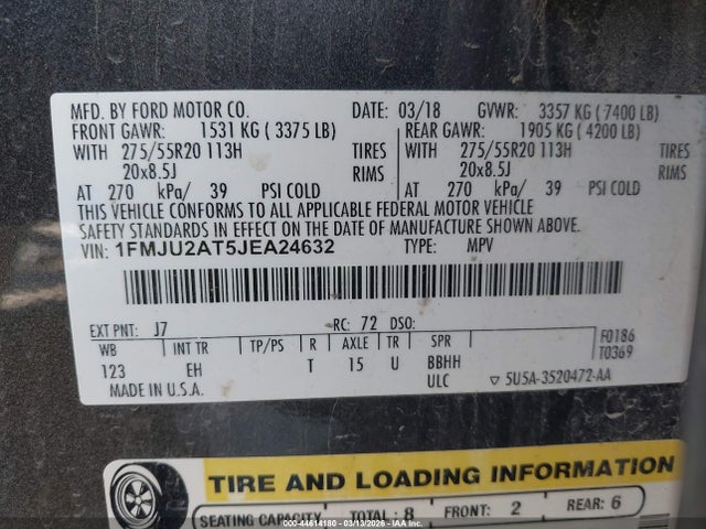 Aukcja sprzedaży 2018 Ford Expedition Limited, vin: 1FMJU2AT5JEA24632, numer aukcji: 44614180