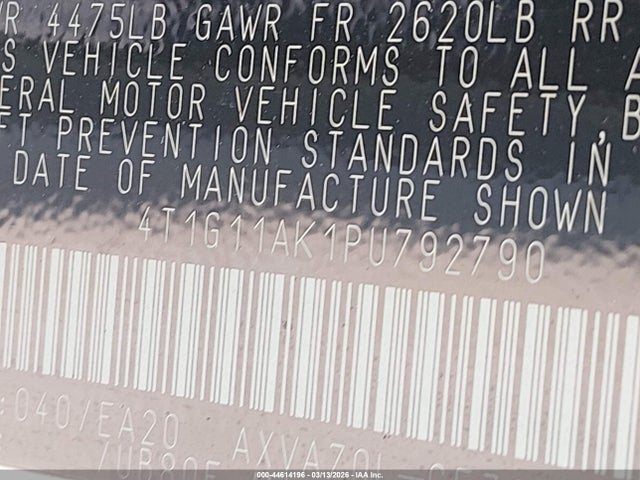 4T1G11AK1PU792790 Toyota CAMRY SE