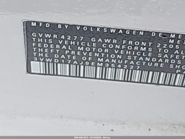 44614212 :رقم المزاد ، 3VWD17AJ9EM354227 vin ، 2014 Volkswagen Jetta 1.8t Se مزاد بيع