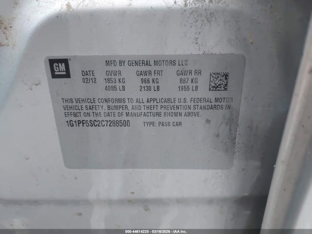 Продаж на аукціоні авто 2012 Chevrolet Cruze 1lt, vin: 1G1PF5SC2C7288500, номер лоту: 44614225