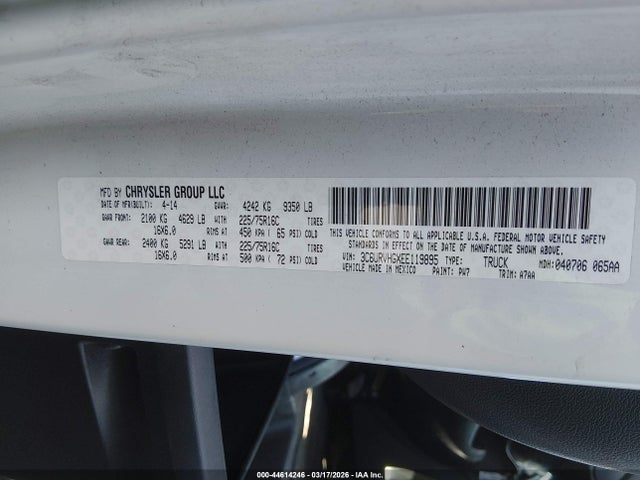 Auction sale of the 2014 Ram Promaster 3500 High Roof, vin: 3C6URVHGXEE119895, lot number: 44614246