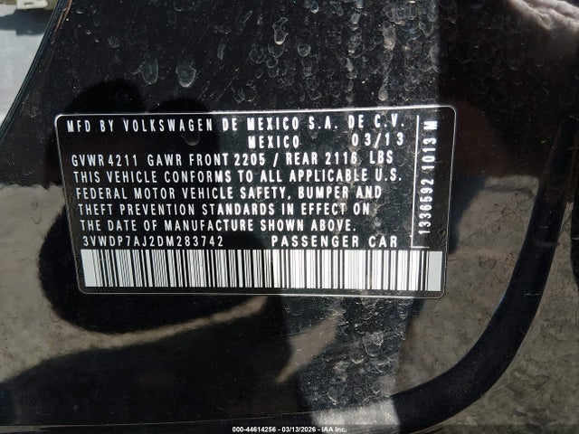 44614256 :رقم المزاد ، 3VWDP7AJ2DM283742 vin ، 2013 Volkswagen Jetta 2.5l Se مزاد بيع