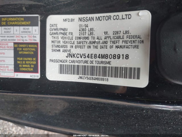 Aukcja sprzedaży 2004 Infiniti G35, vin: JNKCV54E84M808918, numer aukcji: 44614267