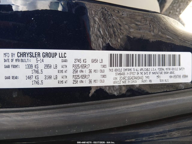 Продажа на аукционе авто 2014 Chrysler Town & Country Touring, vin: 2C4RC1BG4ER403443, номер лота: 44614270
