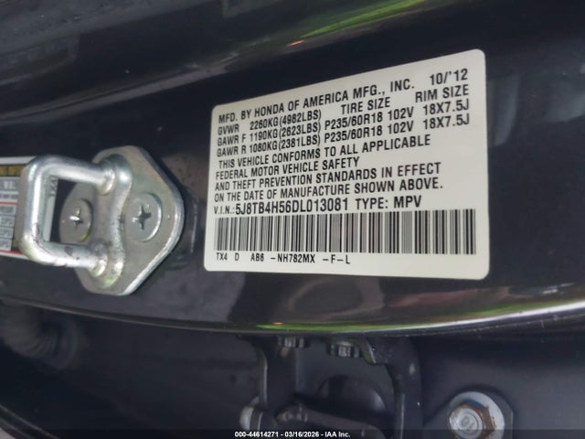 2013 Acura Rdx მანქანა იყიდება აუქციონზე, vin: 5J8TB4H56DL013081, აუქციონის ნომერი: 44614271