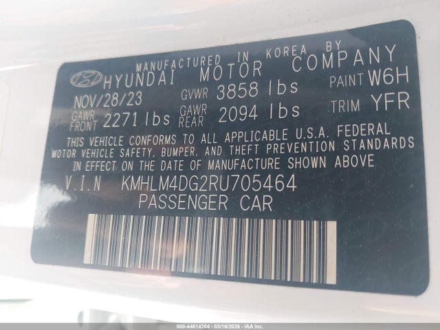 Aukcja sprzedaży 2024 Hyundai Elantra Sel, vin: KMHLM4DG2RU705464, numer aukcji: 44614304