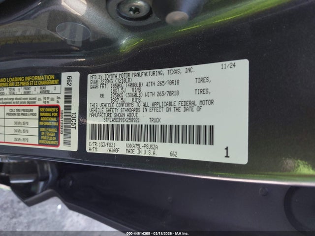 2025 Toyota Tundra Sr5 მანქანა იყიდება აუქციონზე, vin: 5TFLA5DB9SX258921, აუქციონის ნომერი: 44614308