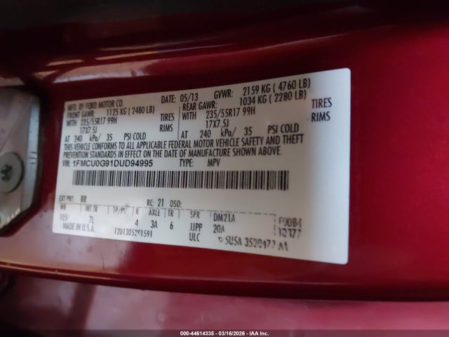 Продаж на аукціоні авто 2013 Ford Escape Se, vin: 1FMCU0G91DUD94995, номер лоту: 44614335