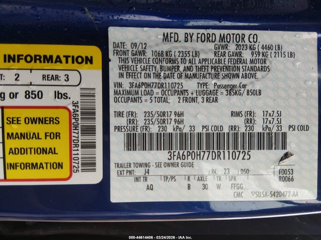 2013 FORD FUSION 3FA6P0H77DR110725 Photo 8