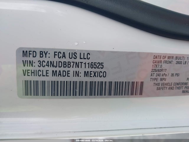 44614446 :رقم المزاد ، 3C4NJDBB7NT116525 vin ، 2022 Jeep Compass Latitude 4x4 مزاد بيع