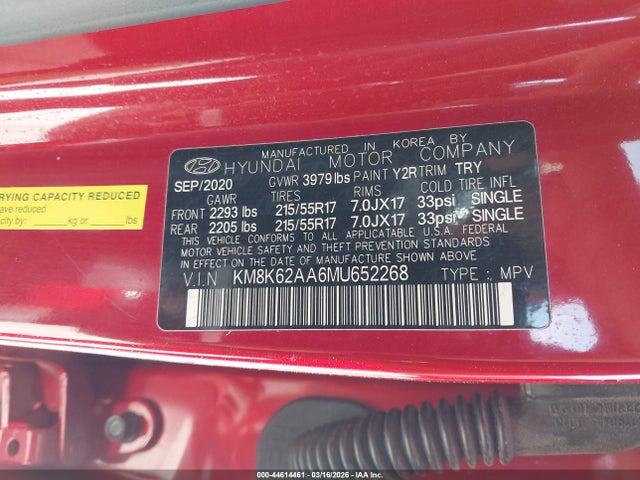 2021 Hyundai Kona Sel Plus მანქანა იყიდება აუქციონზე, vin: KM8K62AA6MU652268, აუქციონის ნომერი: 44614461
