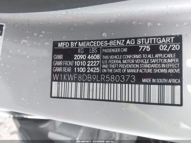 Aukcja sprzedaży 2020 Mercedes-benz C 300, vin: W1KWF8DB9LR580373, numer aukcji: 44614477